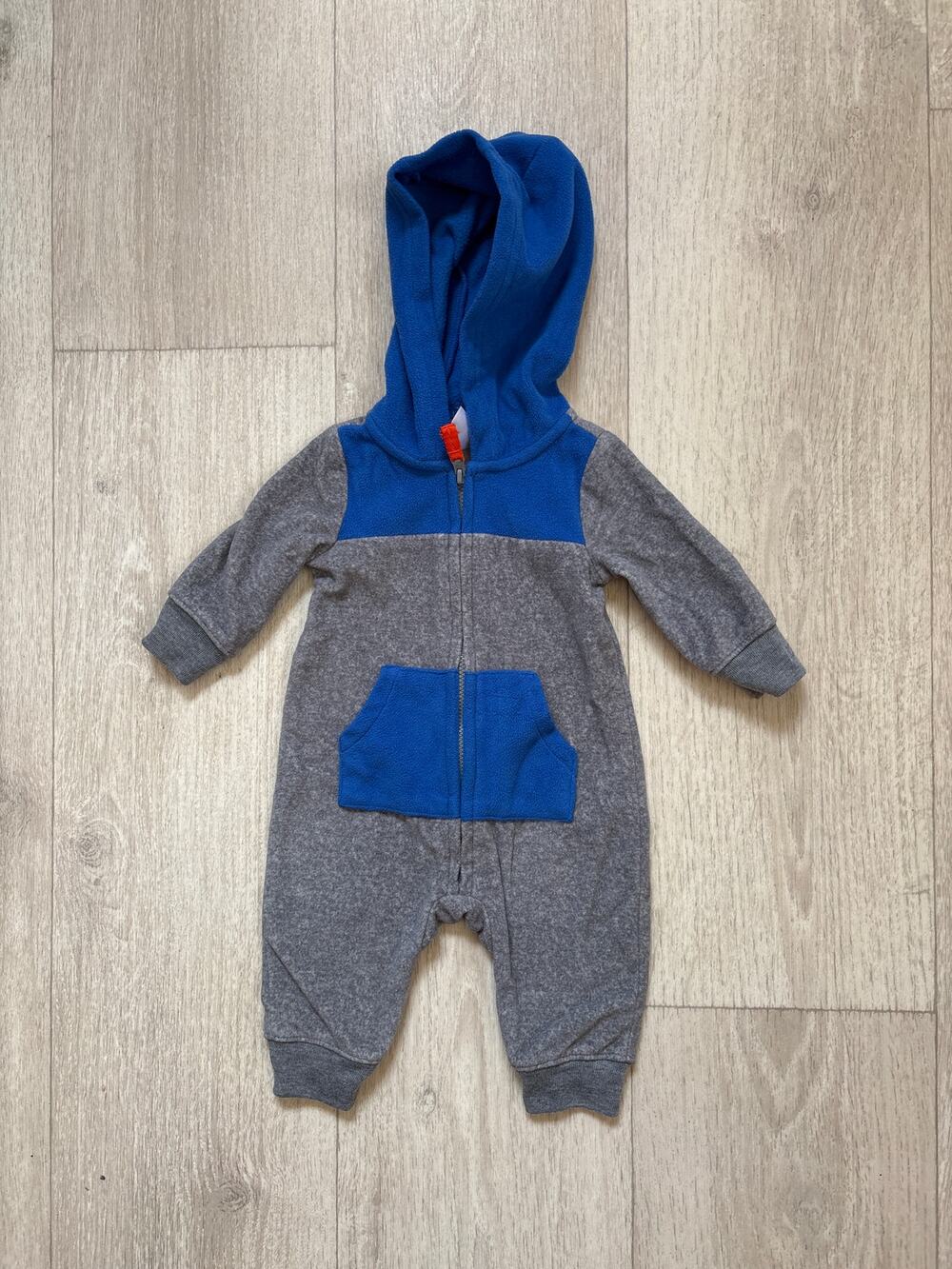 Carter’s Grey & Blue Fuzzy Hooded One Piece, Size 3M
